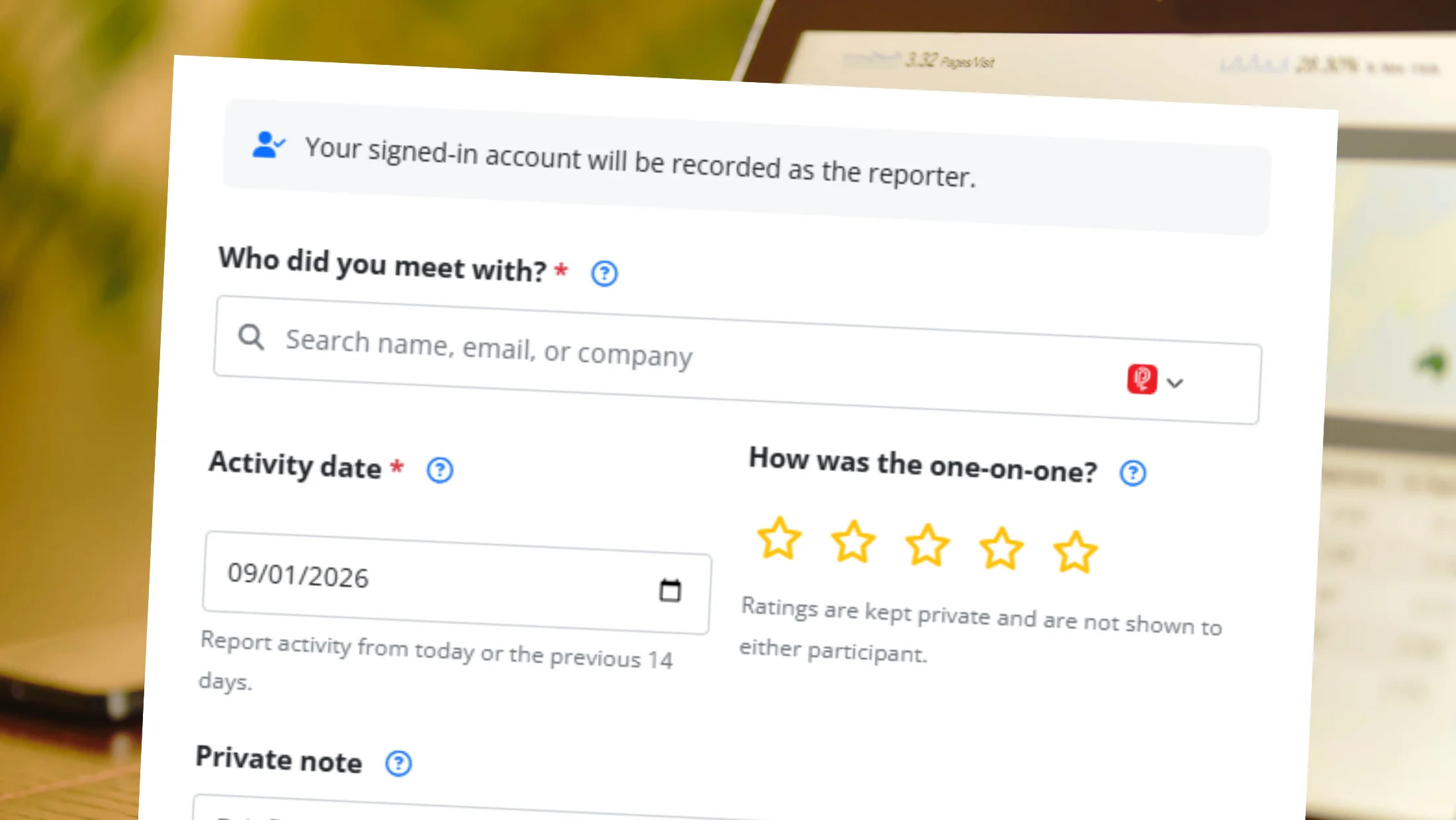 Members of the networking group can report meaningful activity at any time, on their schedule.