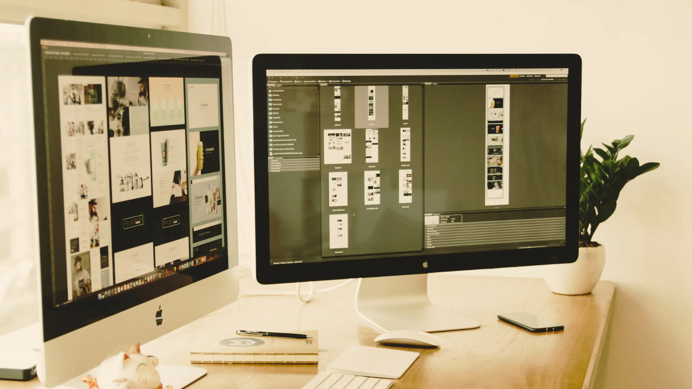 A desktop monitor displaying a website design interface